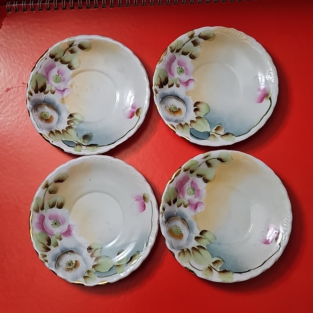 Vintage Set of 4 Floral round Hand-Painted gold edge 5" Plate made in Japan